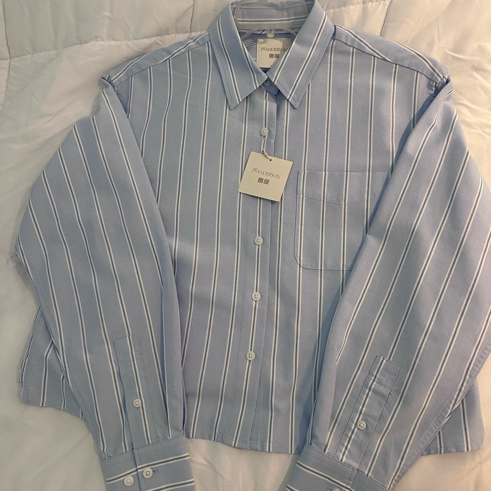 JW ANDERSON Uniqlo Light Blue Striped Button Down Shirt - Picture 4 of 6